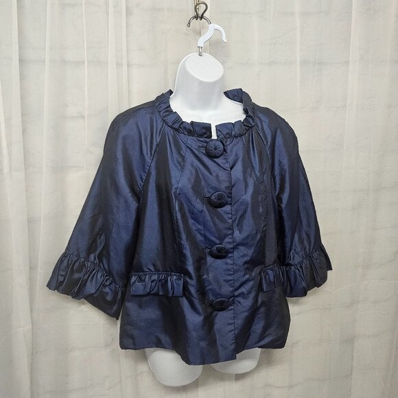 Nicole Miller Jacket Blue Sateen Coquette Twee Minimalist Y2K Ruffle 16 - Picture 5 of 11